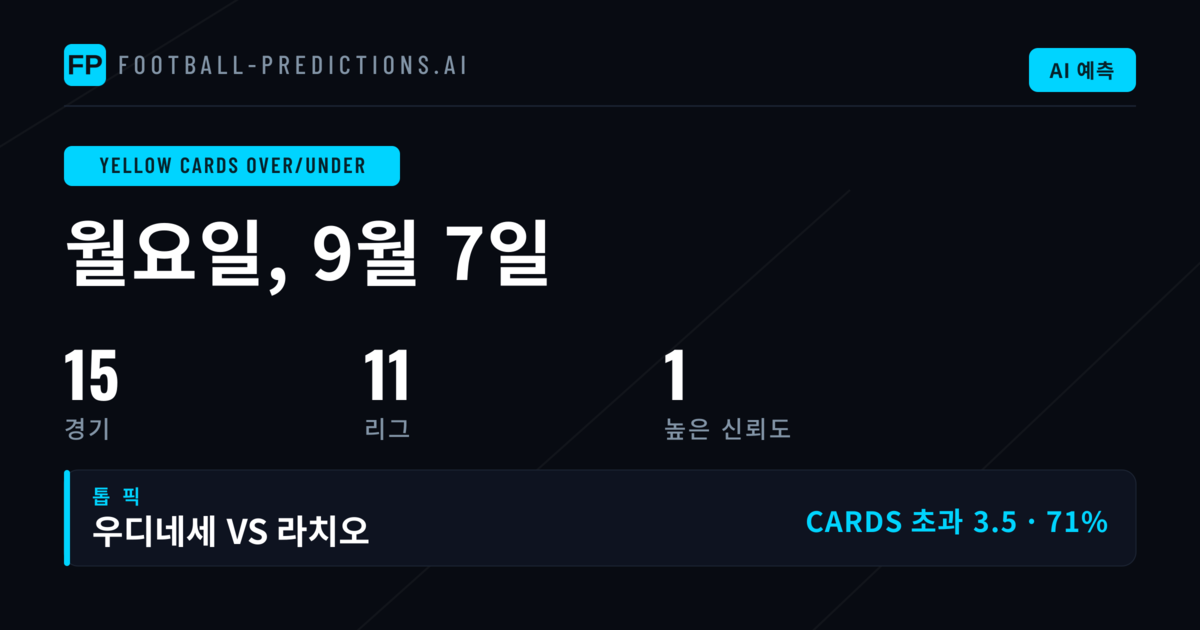 2026년 9월 7일 주요 O/U 옐로카드 픽