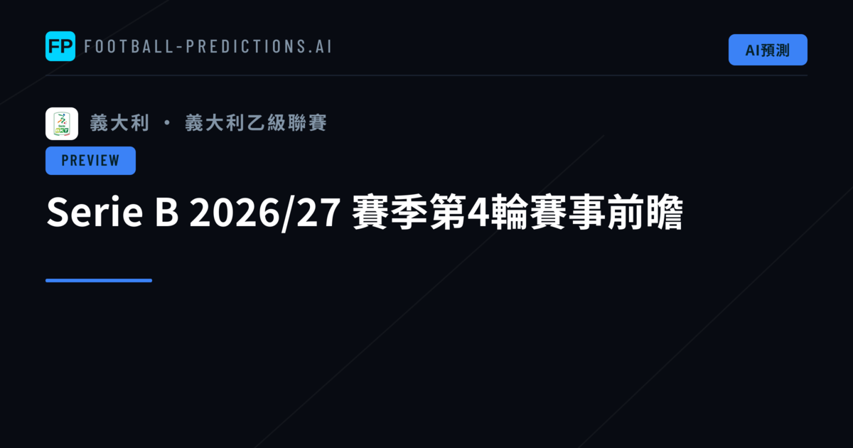 Serie B 2026/27 賽季第4輪賽事前瞻