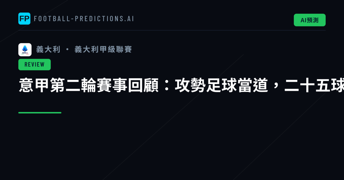 意甲第二輪賽事回顧：攻勢足球當道，二十五球大爆發