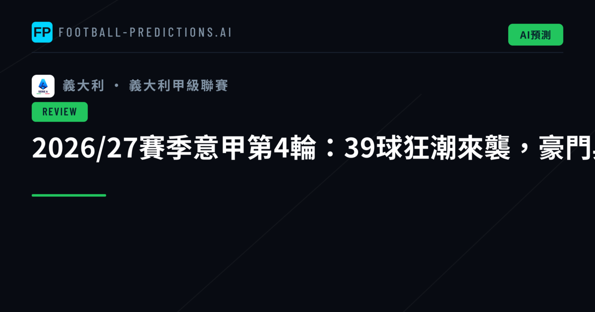 2026/27賽季意甲第4輪：39球狂潮來襲，豪門與黑馬齊舞
