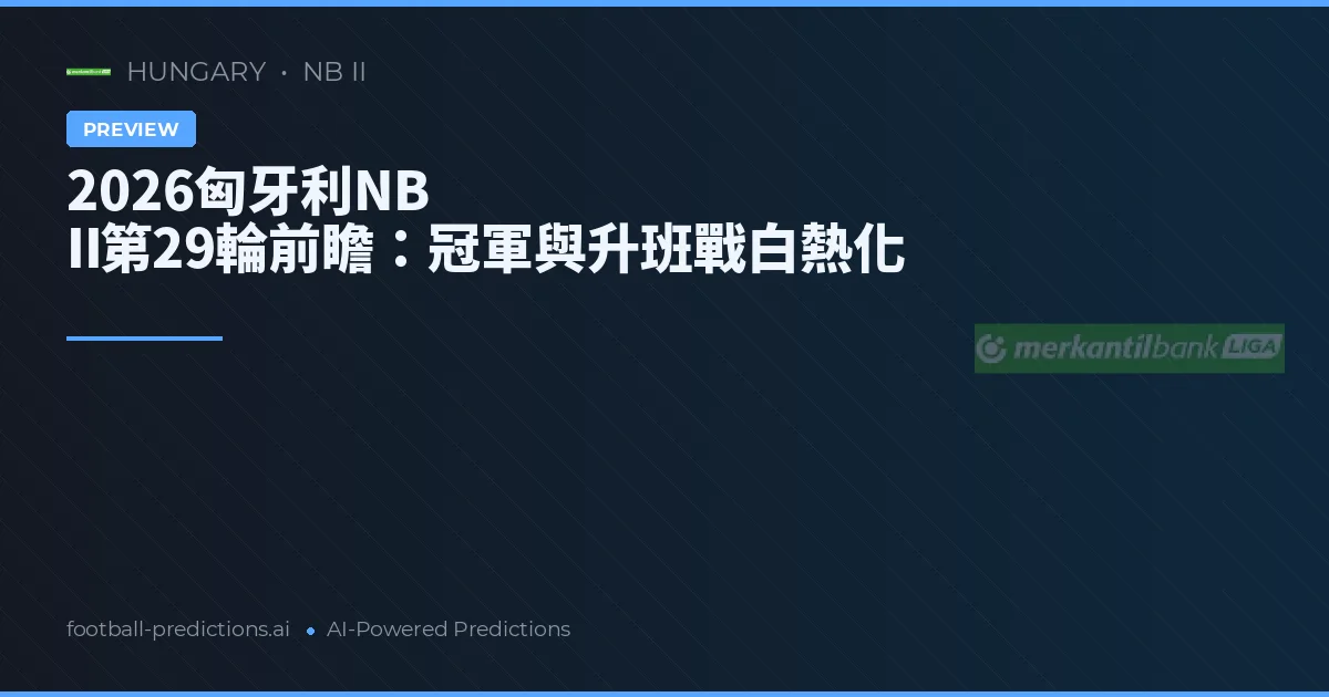 2026匈牙利NB II第29輪前瞻：冠軍與升班戰白熱化