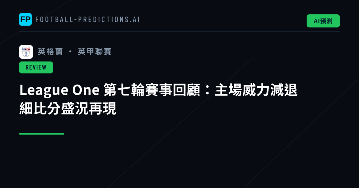 League One 第七輪賽事回顧：主場威力減退　細比分盛況再現