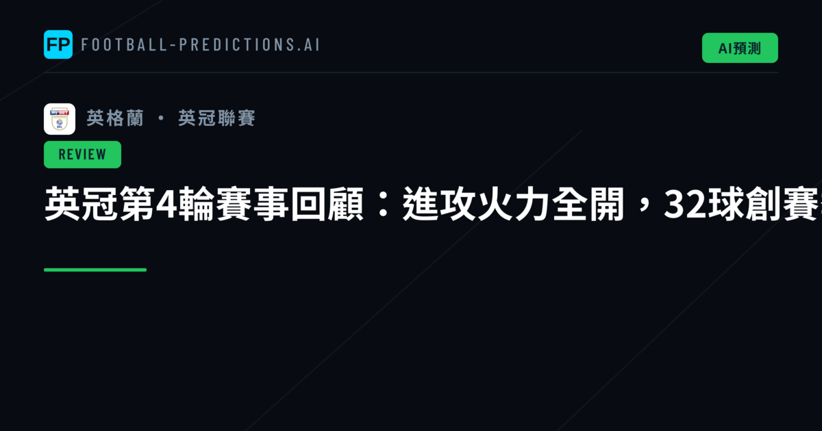 英冠第4輪賽事回顧:進攻火力全開,32球創賽季新高