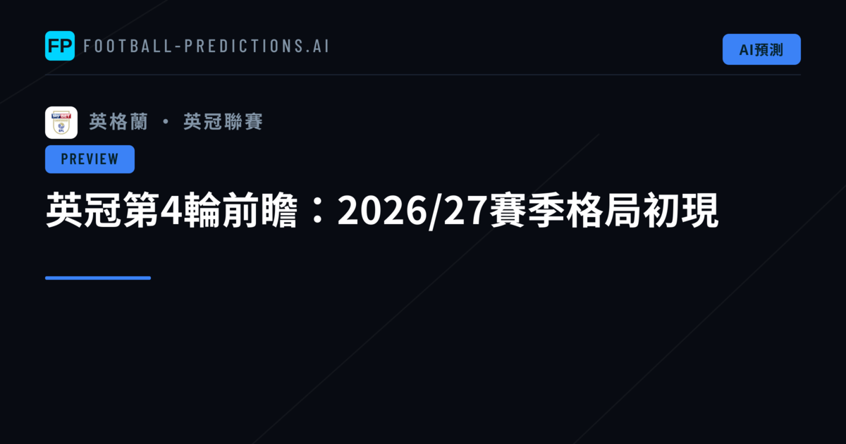 英冠第4輪前瞻：2026/27賽季格局初現