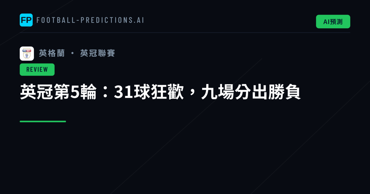 英冠第5輪：31球狂歡，九場分出勝負