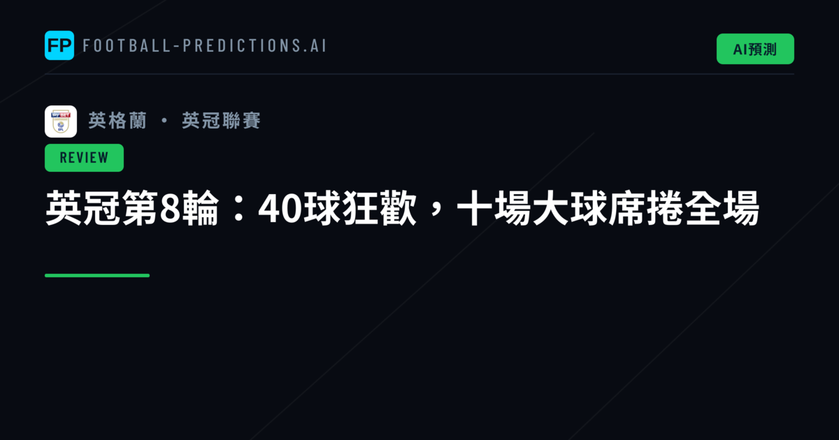 英冠第8輪:40球狂歡,十場大球席捲全場