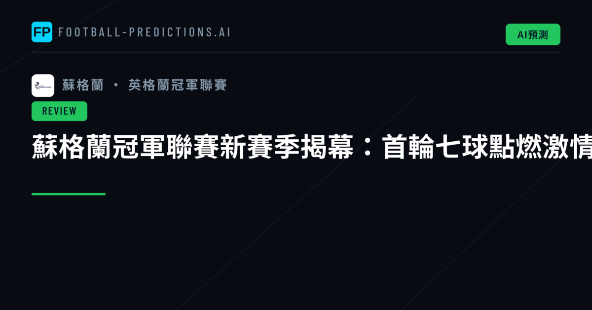 蘇格蘭冠軍聯賽新賽季揭幕:首輪七球點燃激情
