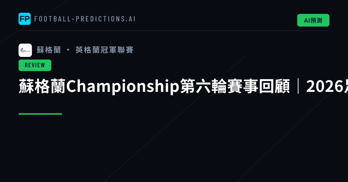 蘇格蘭Championship第六輪賽事回顧｜2026足球分析