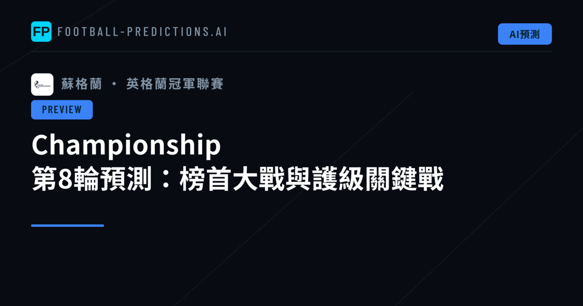 Championship 第8輪預測:榜首大戰與護級關鍵戰