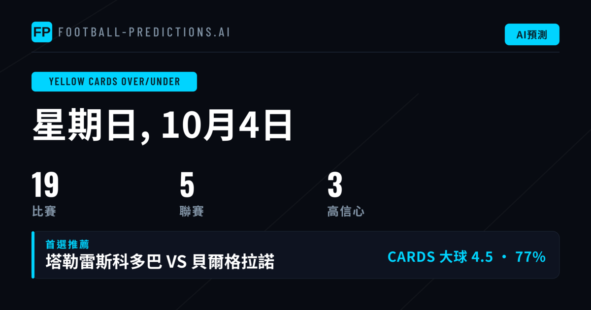 4 Oct 2026 黃牌大小球最佳推薦
