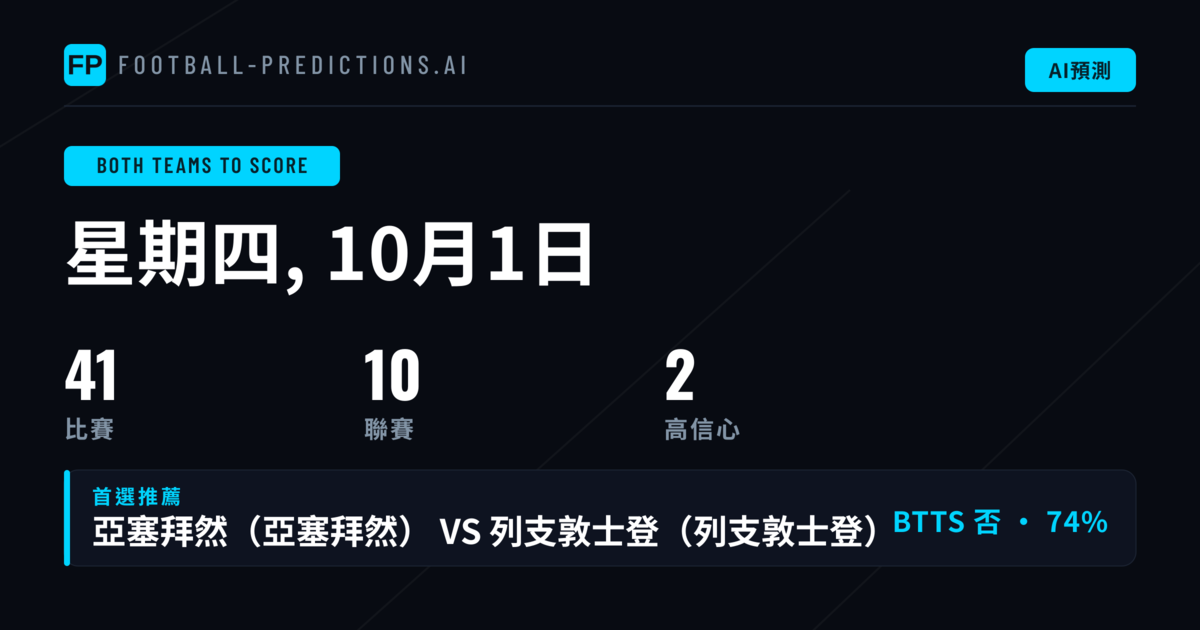 兩隊均進球 精選推薦|2026年10月1日