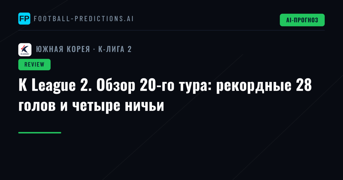 K League 2. Обзор 20-го тура: рекордные 28 голов и четыре ничьи