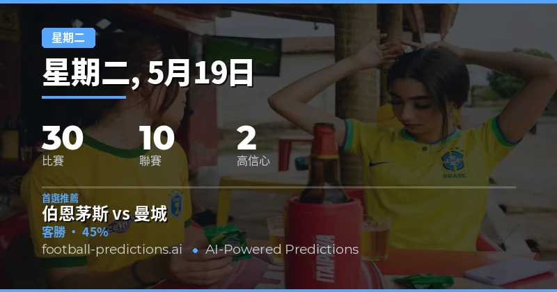 2026年5月19日週二足球賽事前瞻