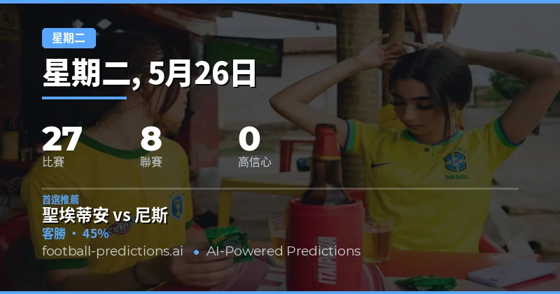 2026年5月26日週二足球賽事前瞻
