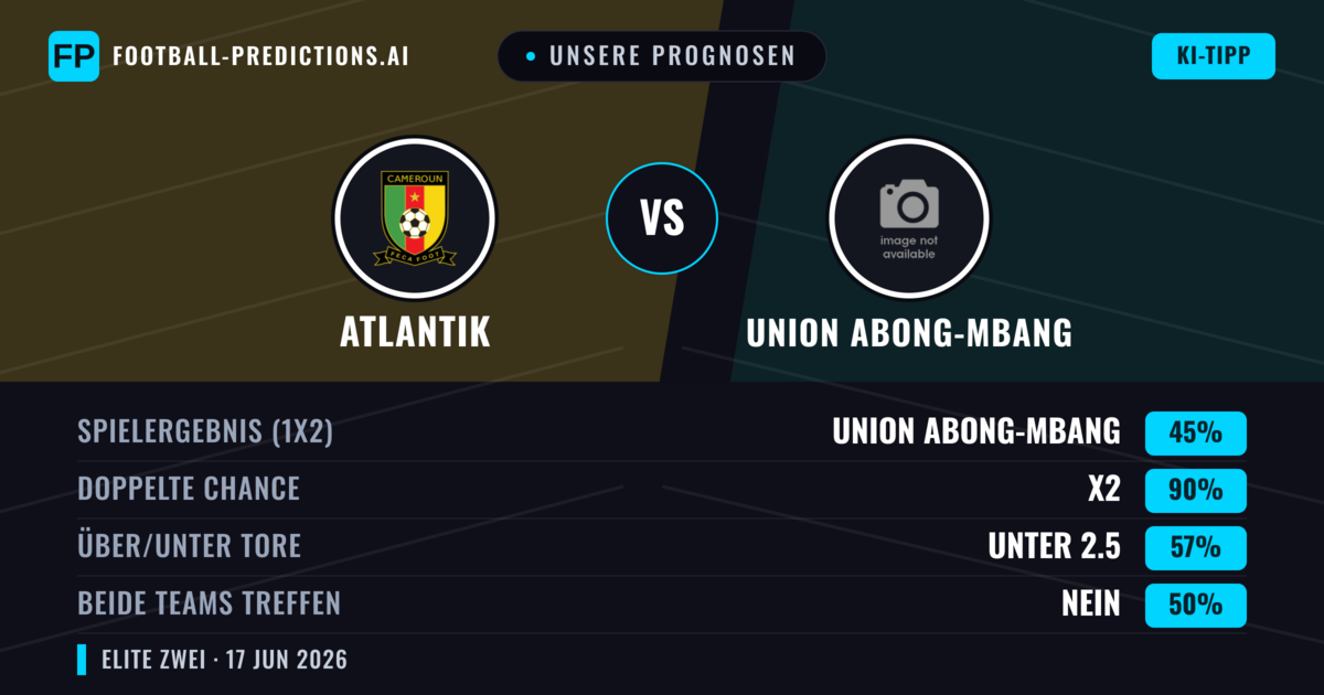 Unsere Prognosen: Atlantik vs Union Abong-Mbang — Unentschieden (45%); Unter 2.5; Beide treffen: Nein