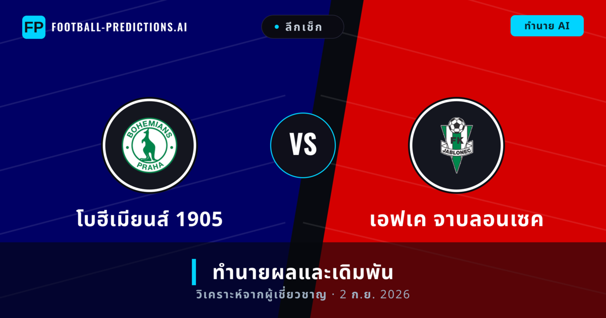 โบฮีเมียนส์ 1905 พบ เอฟเค จาบลอนเซค — ทำนายผลและพรีวิวการแข่งขัน