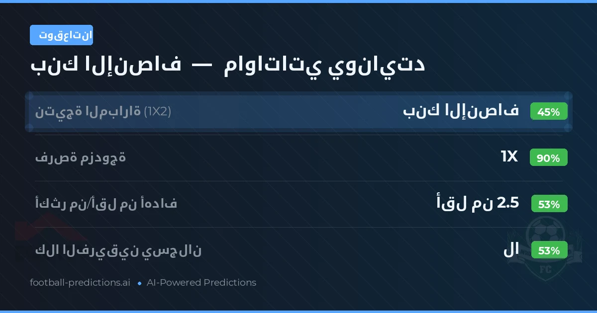 توقعاتنا: بنك الإنصاف ضد ماواتاتي يونايتد