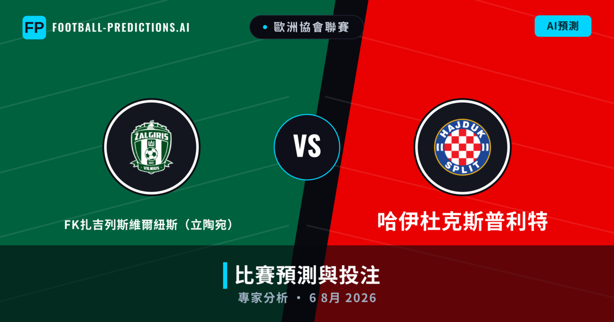 FK扎吉列斯維爾紐斯(立陶宛) vs 哈伊杜克斯普利特 — 比赛预测和前瞻