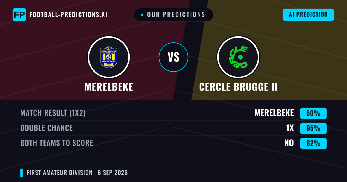 Our Predictions: Merelbeke vs Cercle Brugge II — Draw (50%); Both teams to score: No