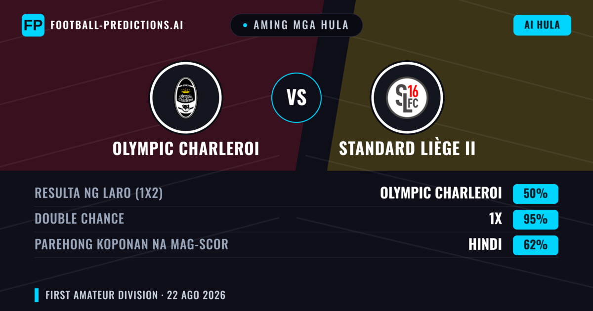 Aming mga hula: Olympic Charleroi vs Standard Liège II — Draw (50%); Parehong magbubuo: Hindi