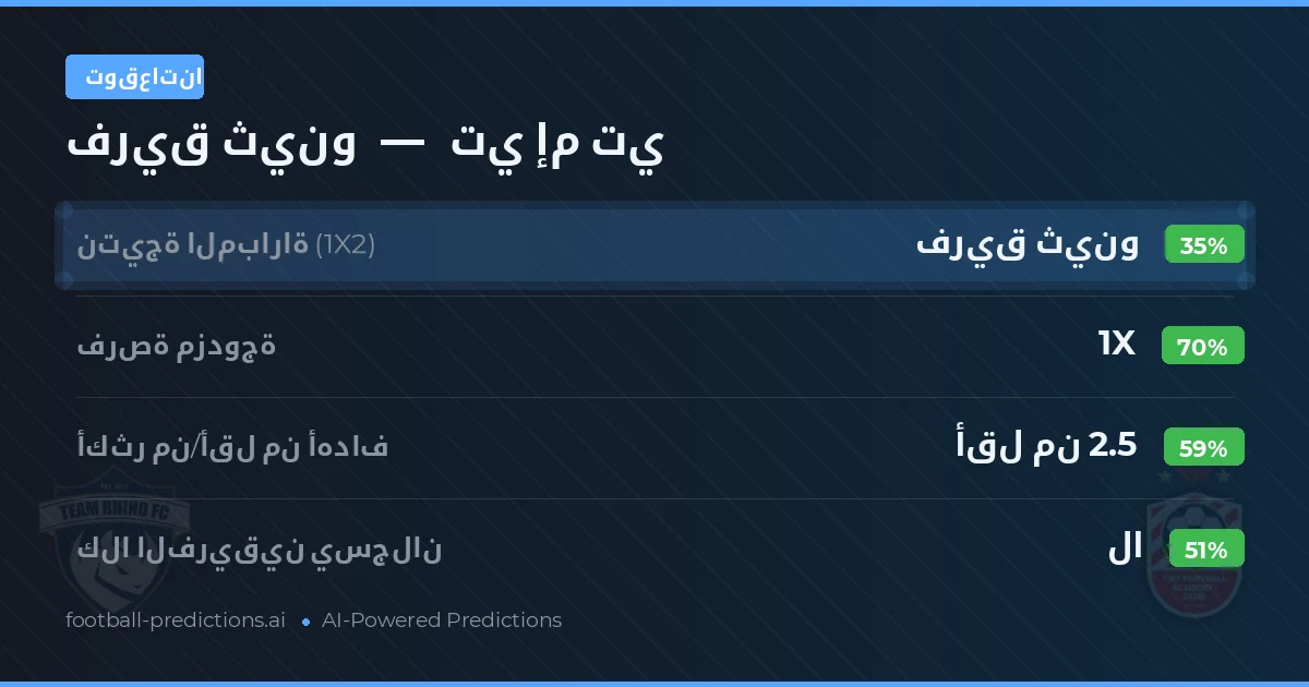 توقعاتنا: فريق ثينو ضد تي إم تي — تعادل (35%); أقل من 2.5; لا يسجل الطرفان