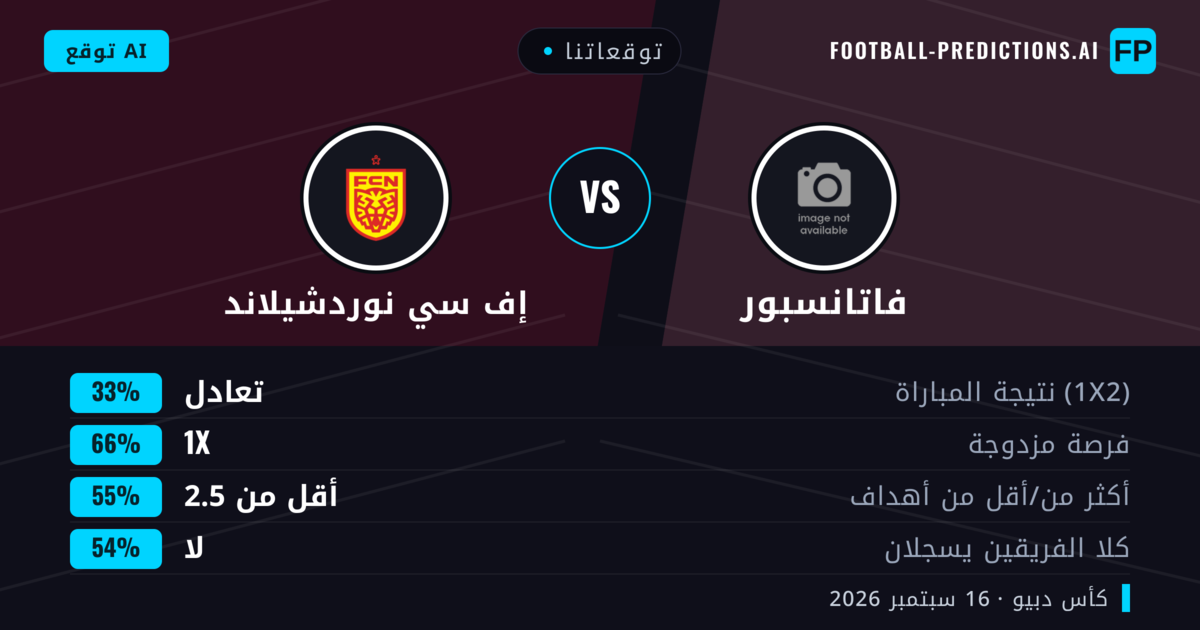 توقعاتنا: فاتانسبور ضد إف سي نوردشيلاند — تعادل (33%); أقل من 2.5; لا يسجل الطرفان